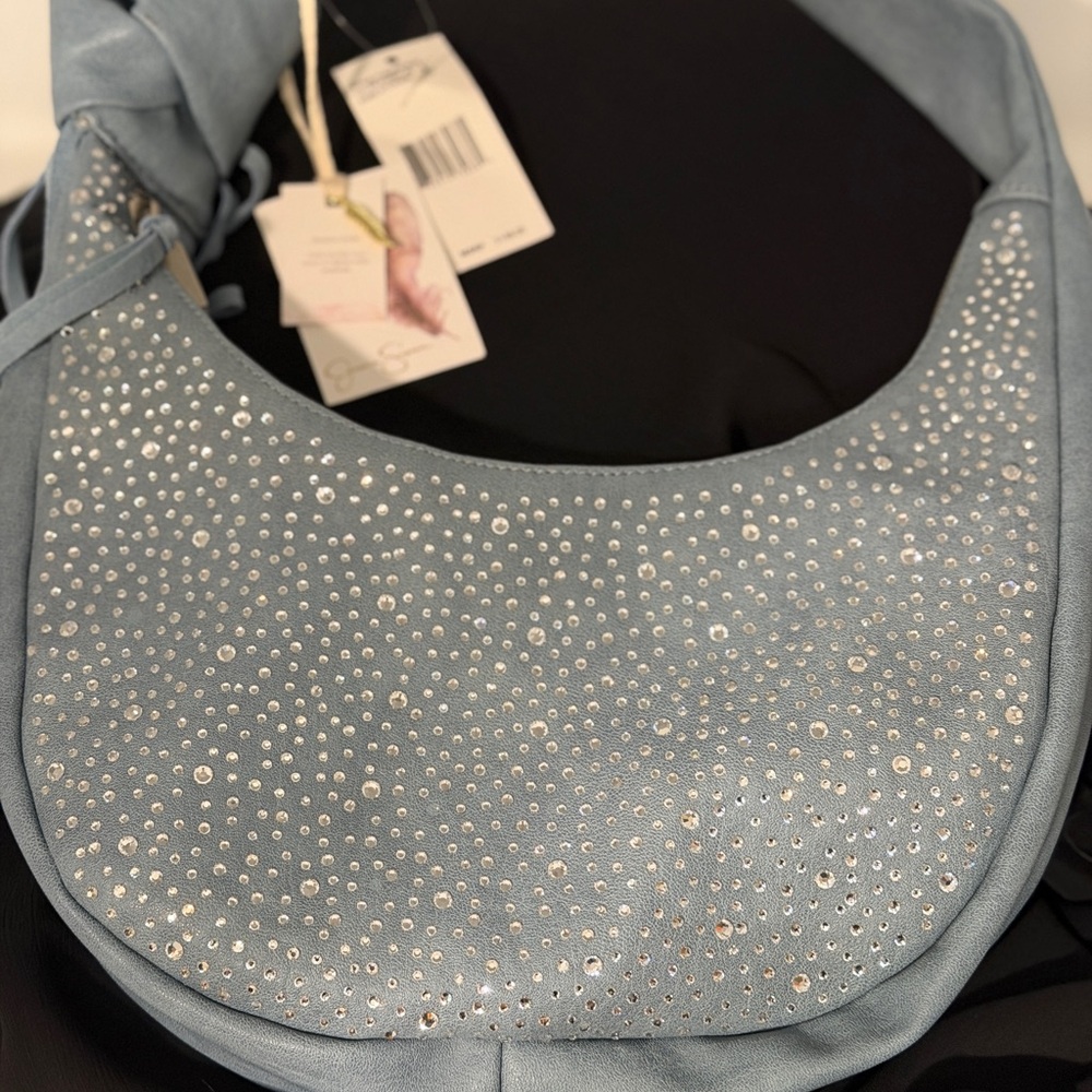 Jessica Simpson Blue Rhinestone Tassel Shoulder Bag Bag Charm Accent